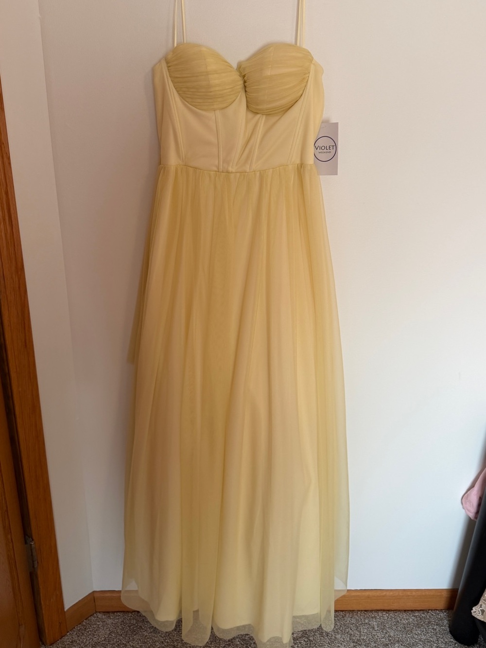 NWT Violet Weekend Yellow Tulle Corset Maxi Dress Prom Formal Evening Size 9/10